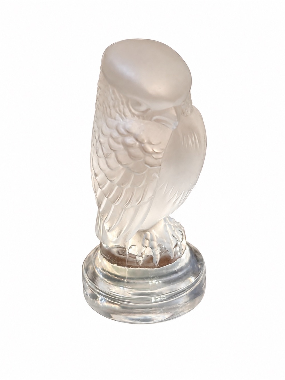 Vintage Lalique Frosted Crystal Rapace Owl Bird of Prey Figurine Signed